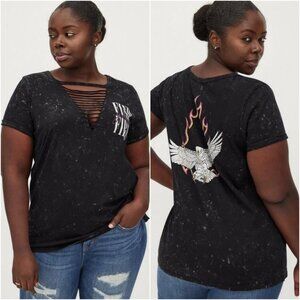 Torrid 3 Mineral Wash Slashed Find Your Fire Slim Fit Tee 3X 22 24